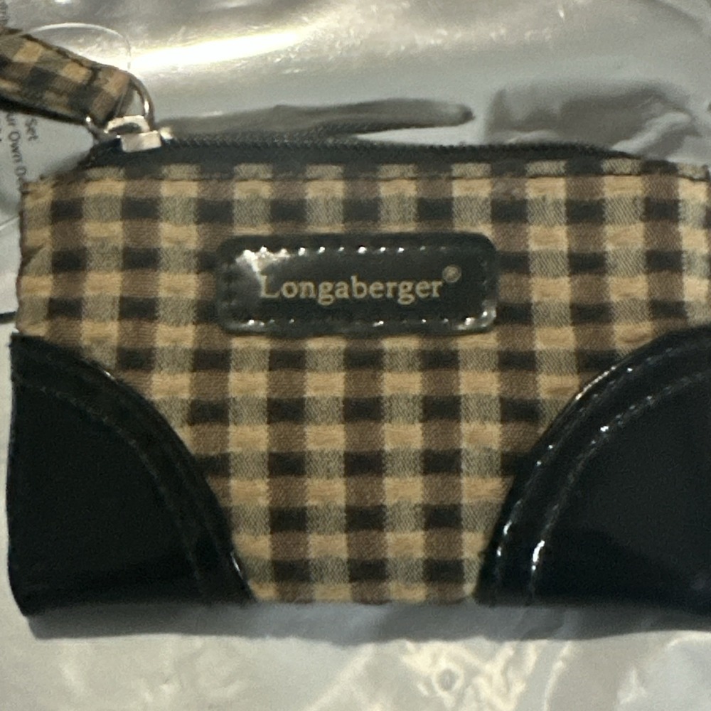 Longaberger Coin Purse Plaid Patent Leather Tan Black RARE